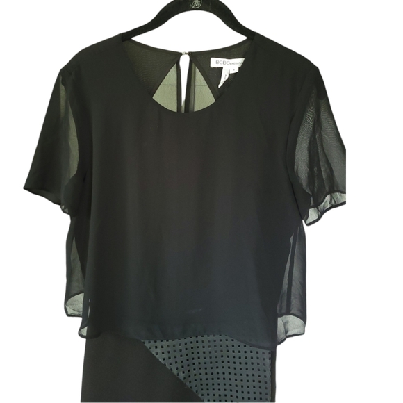 BCBGENERATION Sz 6 Mini Romper Skort Layered Open Back Sheer Black - Picture 8 of 13